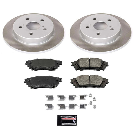 PowerStop rear semi-coated rotor kit for 2018 Toyota C-HR, performance brake kit with brake rotors and hardware.