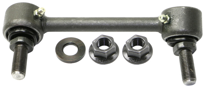 Moog rear left sway bar endlink for Lexus IS300 2016-2019, close-up view showing metal ball joint and bushings.