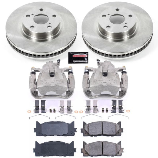 PowerStop OE front brake kit with calipers for Lexus ES300h (2013-2018) featuring brake rotors and calipers installed on vehicle.
