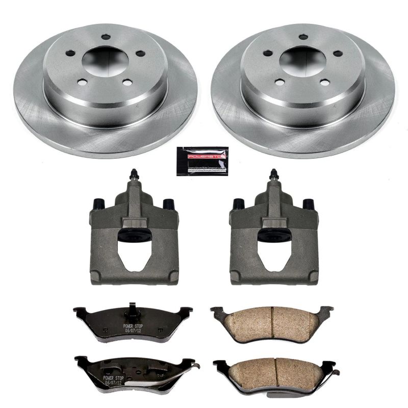 PowerStop OE rear brake kit with calipers for Chrysler Town and Country, including brake rotors and pads.