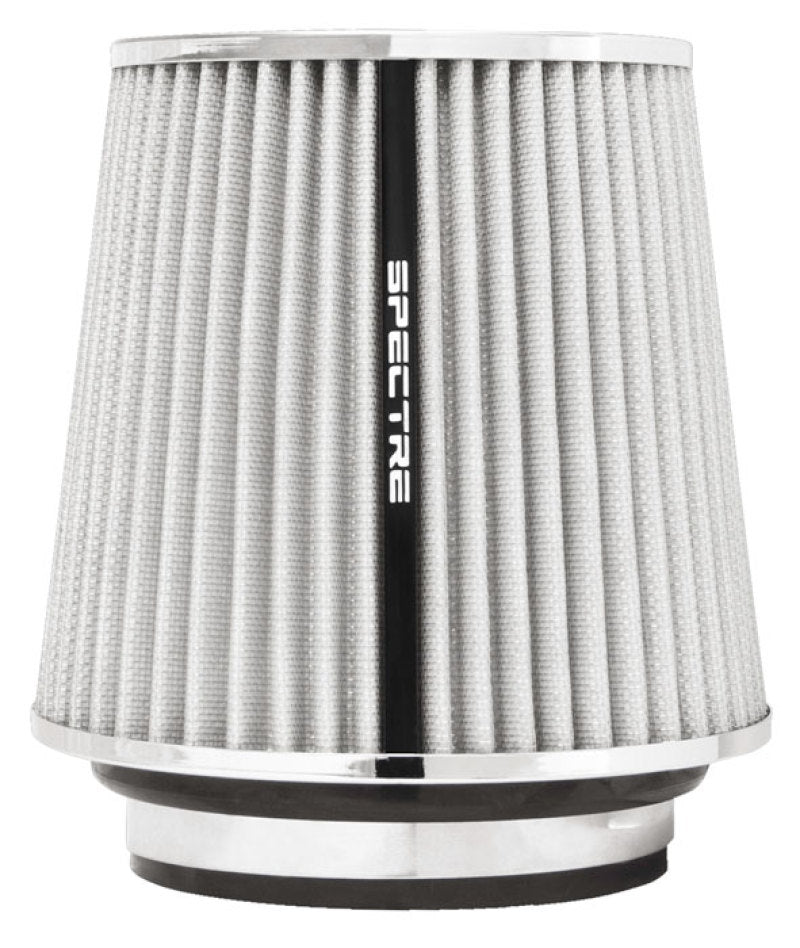 Spectre adjustable conical air filter in white, 5-1/2 inches tall, fits 3 to 4-inch tubes, universal fit for automotive engines.