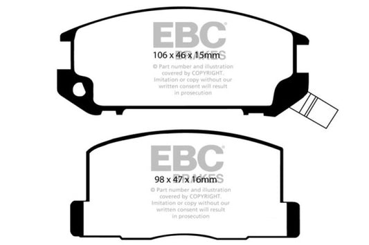 EBC Ultimax2 rear brake pads for Toyota MR2 1.6, OE quality, showing the brake pad set with friction surface and backing plate.