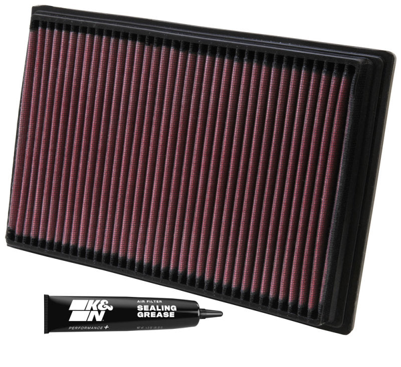 K&N Engineering drop-in engine air filter with 10.688-inch length, 7.125-inch width, and 1.125-inch height for improved airflow.