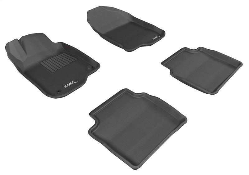 3D MAXpider rubber floor mats for Chevrolet Malibu 2008-2012 Kagu black full set with 2 eyelets, showing textured surface and fit.