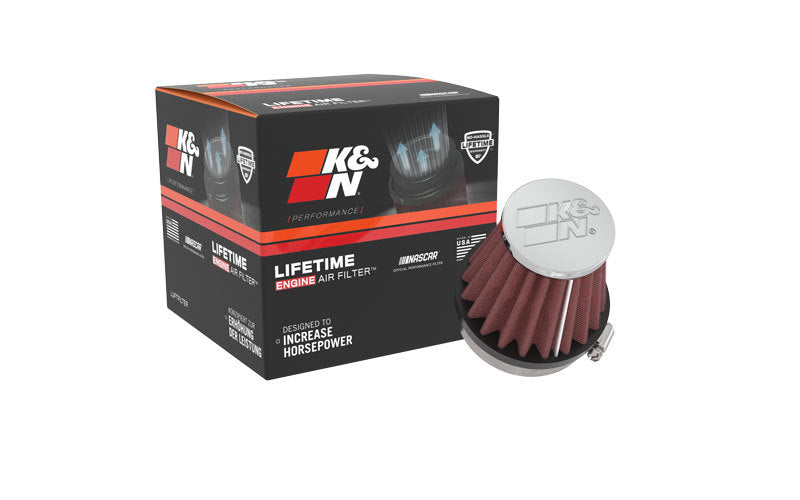 K&N Universal Chrome Air Filter with 2.125-inch flange, 3-inch base, 2-inch top, and 2.75-inch height for vehicle intake.