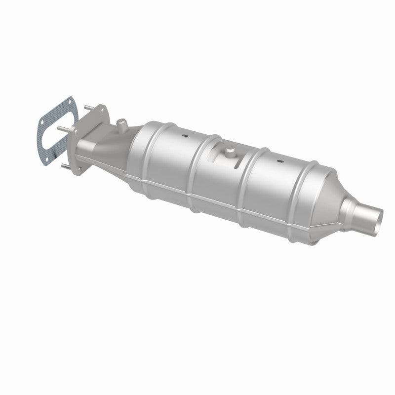 MagnaFlow catalytic converter for Ford trucks 1987-1995 5.8/7.5L, direct fit replacement, shown from angle with metallic finish.