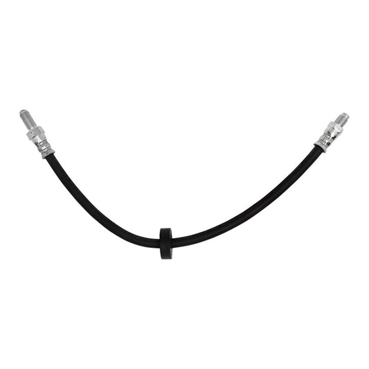 DFC Jaguar XKR front brake hose from brake line kit, showing the flexible metal braided brake line with fittings.