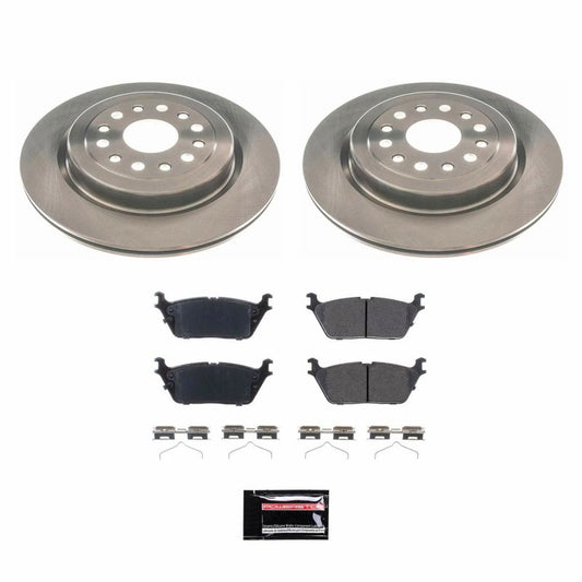 PowerStop rear Autospecialty brake kit for 2019 Ram 1500, OE-style brake pads and hardware, installed on vehicle's rear axle.