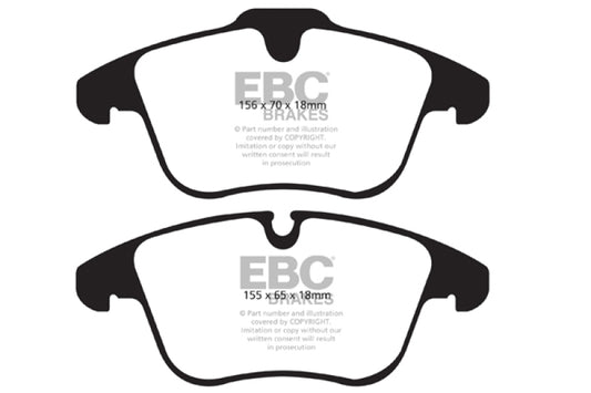EBC Redstuff front brake pads for Jaguar XF 2.0 Turbo, high-performance brake pads with red friction material.