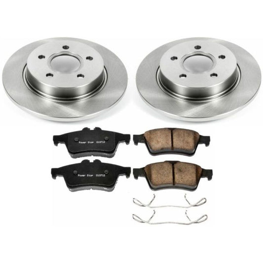PowerStop OE rear brake kit for Ford Focus 2012-2018, includes brake rotors and pads for improved stopping power.