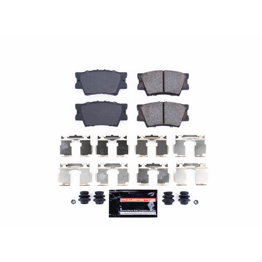 PowerStop Z23 Evolution Sport rear brake pads with hardware for Lexus ES300h (2013-2018) showing the brake pad set and components.