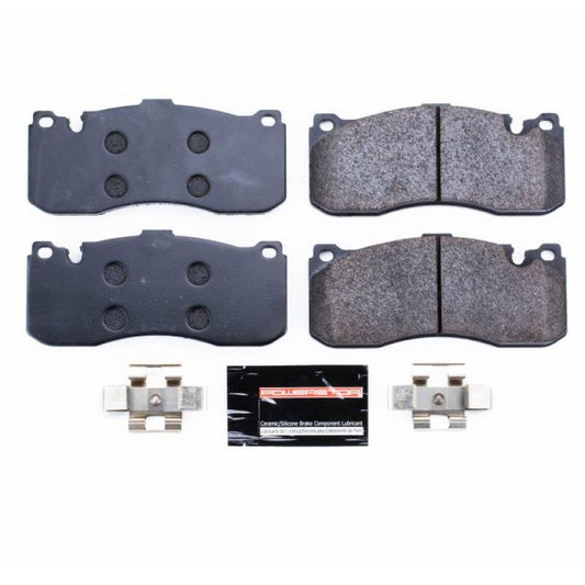 PowerStop racing front brake pads for BMW 135i, track day SPEC brake pads with high-performance design visible in the image.