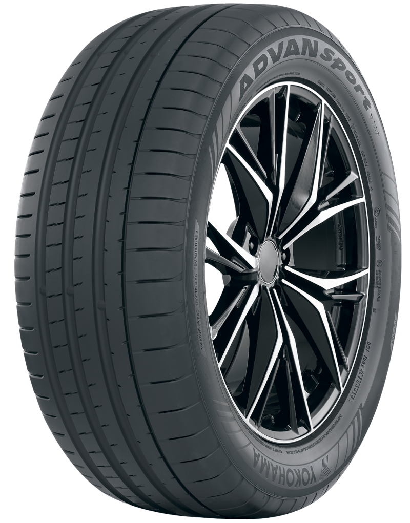 Yokohama Advan Sport V107E UTV tire, 275/40R22 107Y, on-road automotive tire with tread pattern and sidewall branding visible.