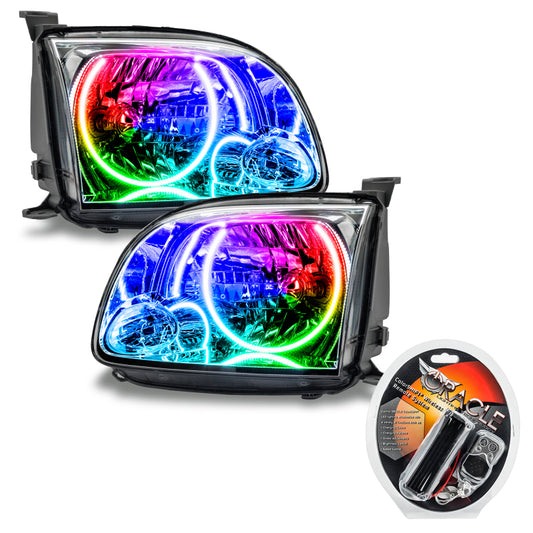 Oracle Lighting Toyota Tundra regular cab halo headlights, preassembled with modern LED rings, detailed view of the headlights.