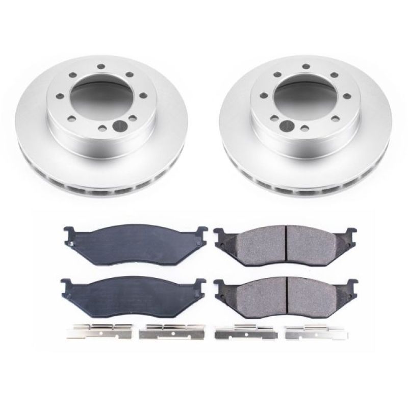 PowerStop OE Cryo coated brake rotors for Ford F-550 Super Duty front Z17 brake kit, showing the coated, ventilated rotors.