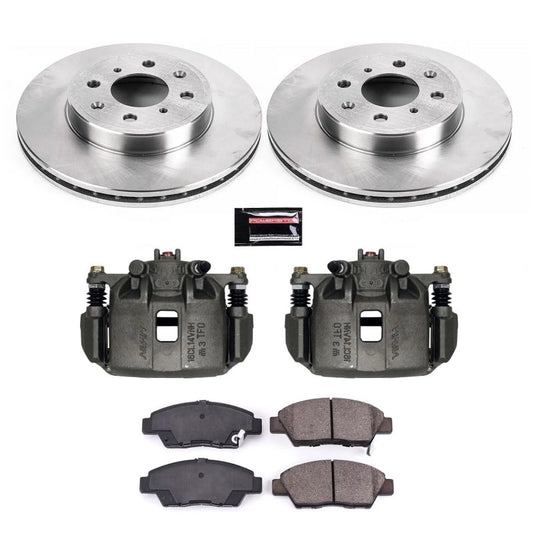 PowerStop OE brake kit with front calipers for 2015-2019 Honda Fit, including brake rotors and pads.