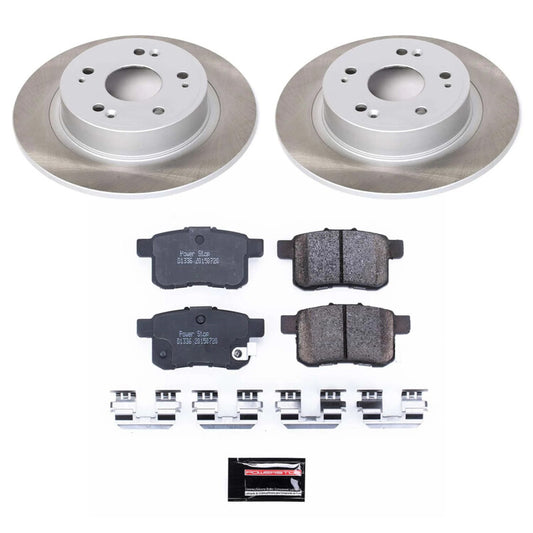 PowerStop rear semi-coated rotor kit for Honda Accord 2008-2010, performance brake kit with blank rotors and black coating.