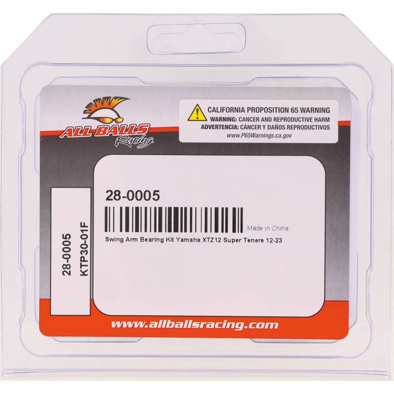 All Balls Racing swing arm bearing kit with multiple bearings and seals for motorcycle swingarm maintenance, shown in the image.