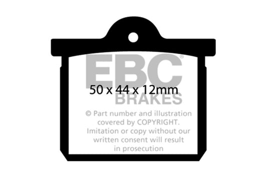 EBC 2018+ Volvo XC40 T4 Ultimax front brake pads, OE type, showing the black brake pad with metal backing and friction surface.