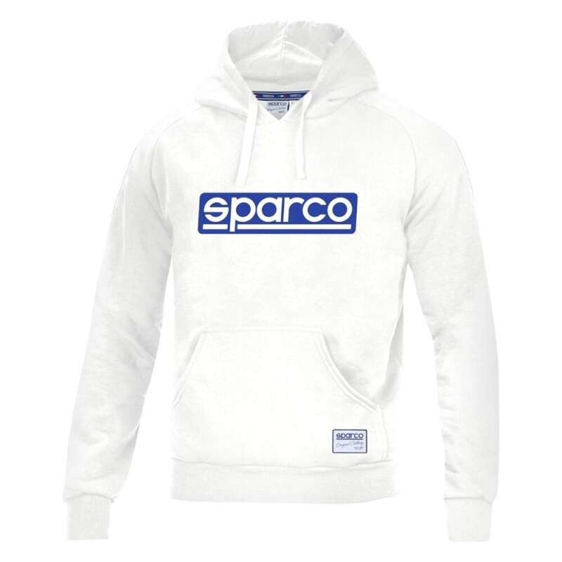 White Sparco Hoodie Original LRG sweatshirt with a front logo and comfortable fit, displayed on a hanger.