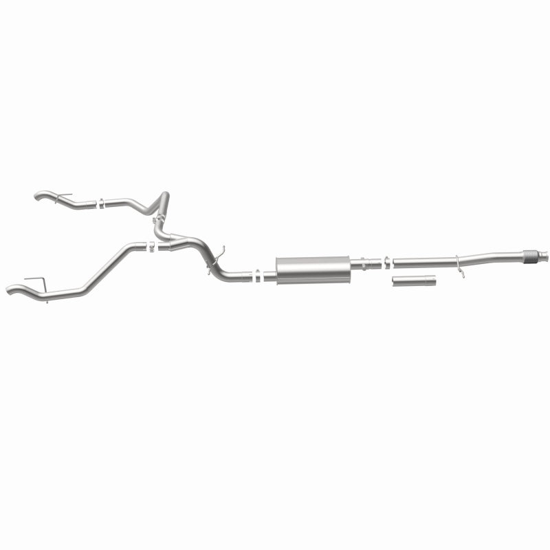Magnaflow catback exhaust kit installed on a Chevrolet Silverado 1500 5.3L, designed for 2019-2024 models for direct-fit replacement.