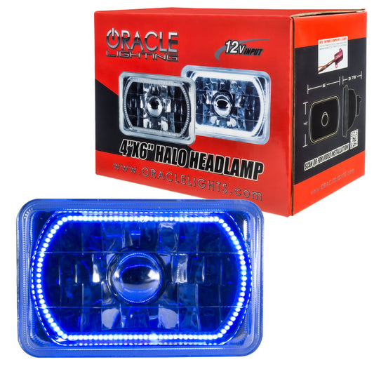 Oracle Lighting blue halo 4x6 inch sealed beam headlights with integrated blue halo, designed for enhanced vehicle visibility.