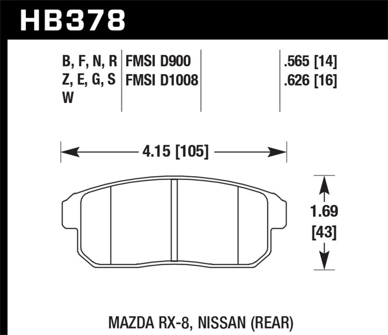 Hawk Performance Mazda RX-8 Nissan Track DTC-60 racing rear brake pads with high-performance brake lining and metal backing plate