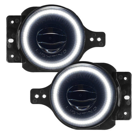 Oracle Lighting white high performance LED fog lights for Jeep Wrangler JL and Gladiator JT, designed for improved visibility.