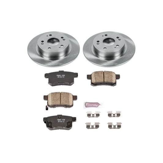 PowerStop rear Autospecialty brake kit for 2011-2014 Acura TSX, showing brake rotors and pads installed.