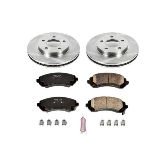 PowerStop OE brake kit for Buick Rendezvous front replacement brake system with brake pads and rotors.
