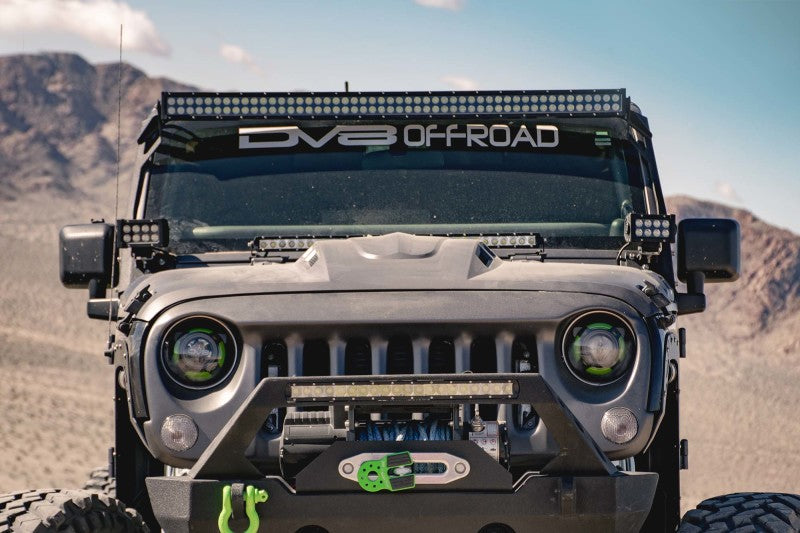 DV8 Offroad Jeep Wrangler JK metal heat dispersion hood in primer black, showcasing the rugged design and vented construction.