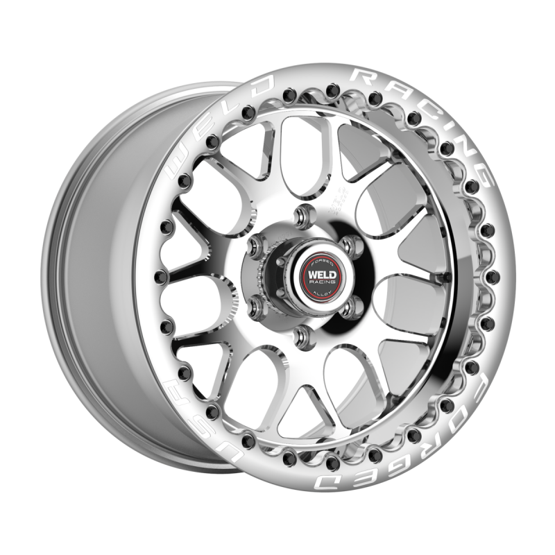 Weld S77 HD Beadlock forged wheel with 15x10 inch polished shell and beadlock design, 5x139.7 bolt pattern, 6.5 inch BS.