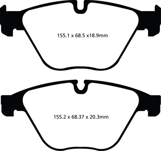 EBC Greenstuff front brake pads for BMW 535i 3.0 Turbo F10, high-performance brake pads with green friction material.