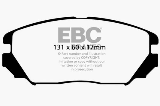 EBC Redstuff front brake pads for 2008-2009 Hyundai Azera 3.3L, high-performance automotive brake pads.