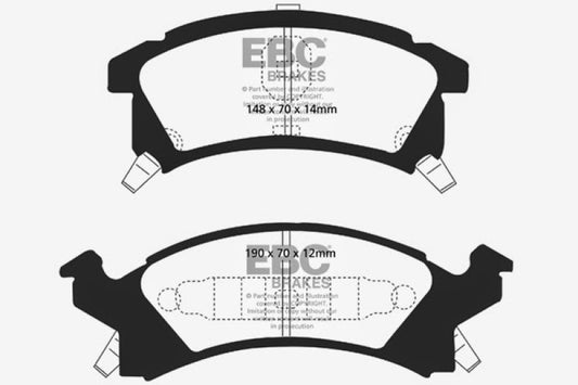EBC Ultimax2 front brake pads for Buick Skylark 2.4, OE style, showing the brake pad set with metal backing plates