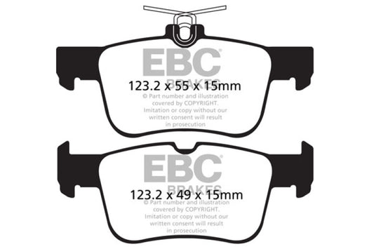 EBC Greenstuff rear brake pads for Ford Fusion 1.6 Turbo, performance brake pads with green friction material.