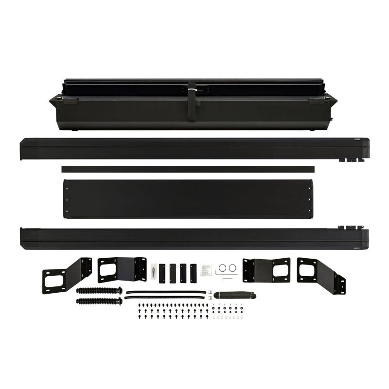 Westin black roll-up tonneau cover on Ford F-250/F-350/F-450/F-550 SD 6ft 10in truck bed, manual retractable design.