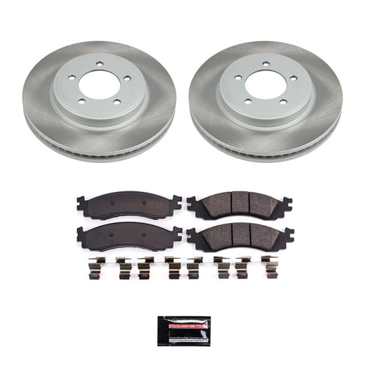 PowerStop Mercury Mountaineer front semi-coated brake rotor kit with performance brake components, shown in the image.