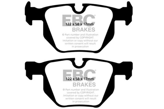 EBC Ultimax2 rear brake pads for BMW X1 3.0 Turbo (35i), OE style, showing the brake pad set with metal backing plates.
