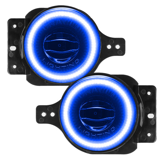 Oracle Lighting Jeep Wrangler JL and Gladiator JT sport high performance blue LED fog lights mounted on the vehicle.