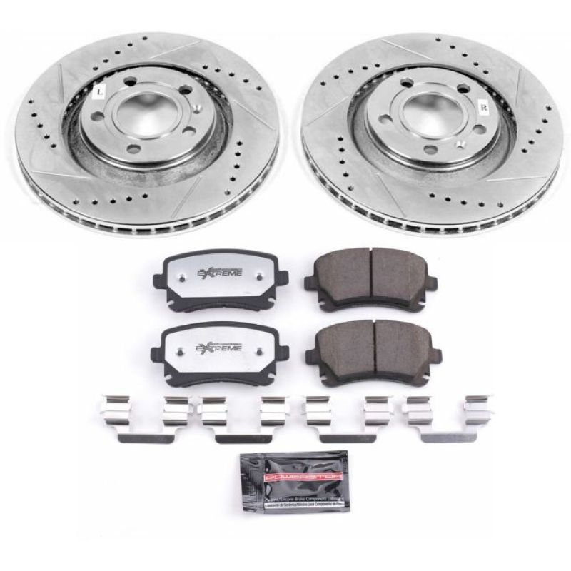PowerStop Z26 Street Warrior rear brake kit for Audi S4 2004-2009, featuring performance brake calipers and rotors.