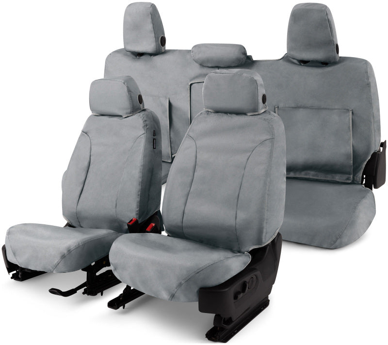 Covercraft waterproof grey polyester front seat covers for Ford F150 2004-2008, custom-fit for front row seats.
