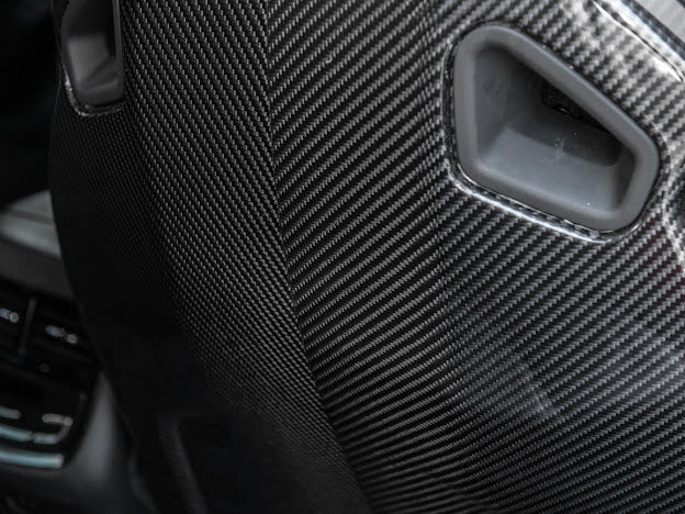 Recaro carbon fiber seat rear panel cover for 2016-2019 Cadillac ATS-V Sedan, driver and passenger side, by Street Driven Performance.