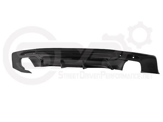 Glossy black rear bumper finned diffuser for Chevrolet Camaro 2016-2024 by Street Driven Performance, designed for enhanced aerodynamics.