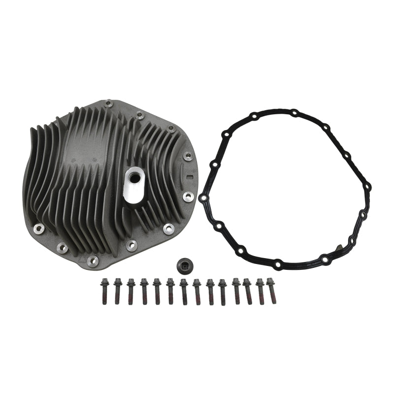 Yukon Gear finned aluminum differential cover for Dodge and GM 11.5-inch axles, featuring durable construction and cooling fins.