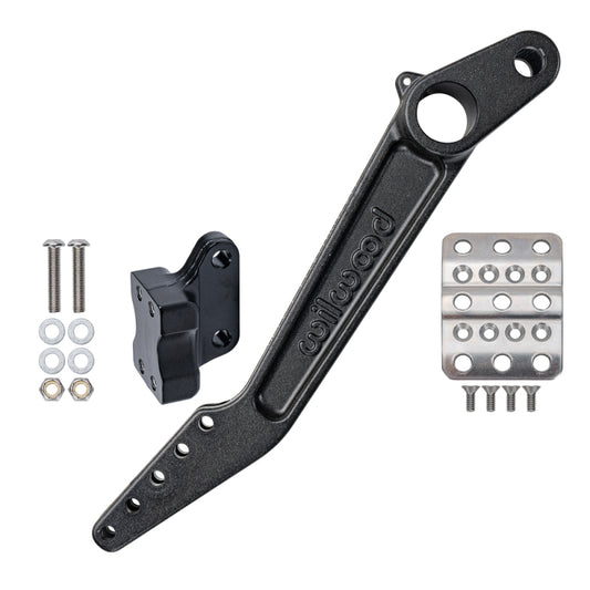 Wilwood dual brake pedal kit with adjustable ratio 6.25-7:1, featuring forward mount and high-performance pedal design.