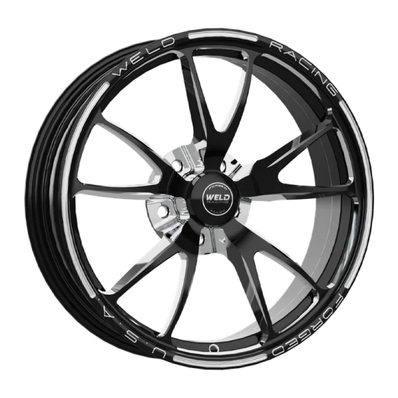 Weld Full Throttle Frontrunner forged wheel, 18x6 inches, gloss black milled finish, 5x4.75 bolt pattern, non-Black Light wheel