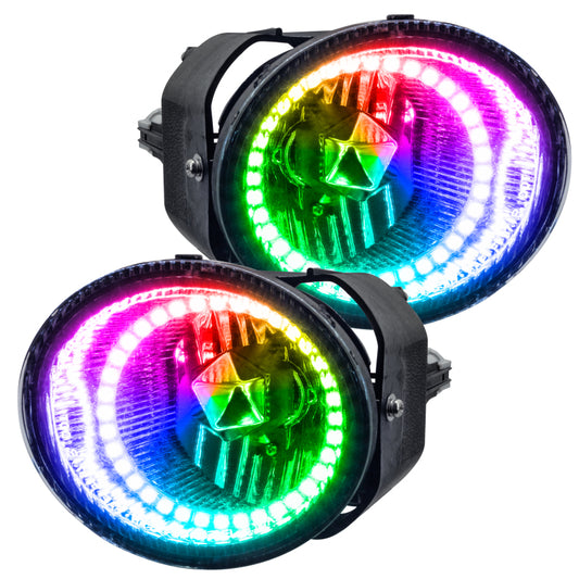 Oracle Lighting Nissan Frontier SMD FL ColorSHIFT fog lights installed on a vehicle, showcasing vibrant LED illumination and sleek design.