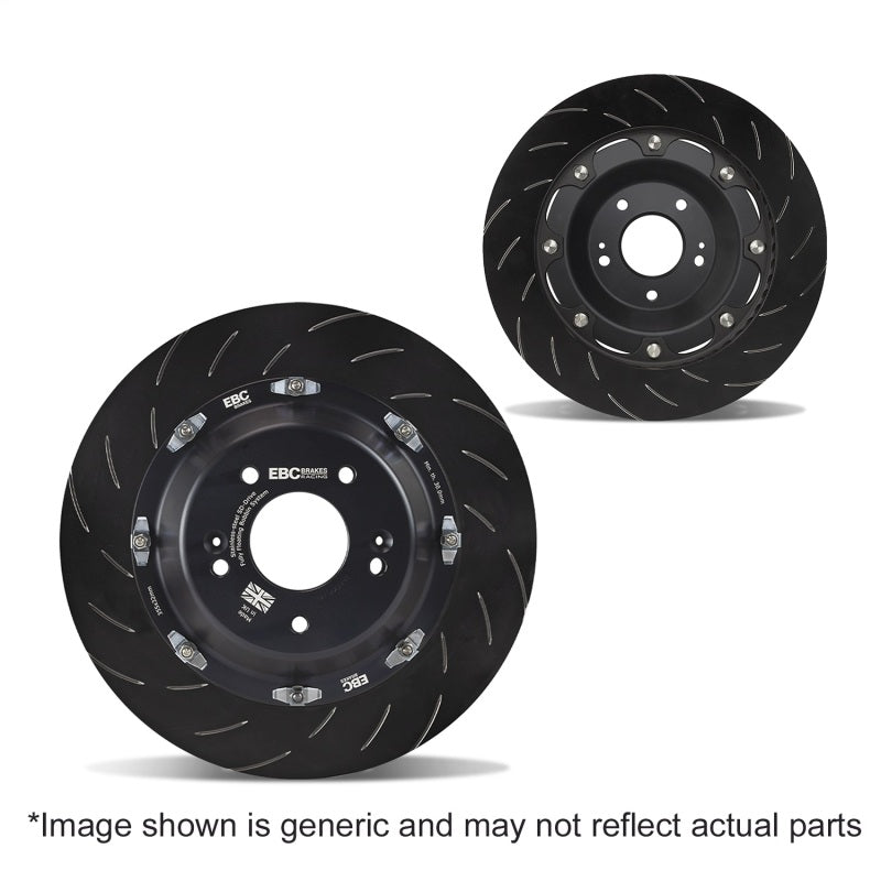 EBC 14-18 BMW M3 F80 3.0L 2-piece SG Racing front brake rotors with ventilated design and silver finish.