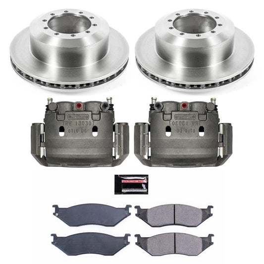PowerStop OE brake rotors for 2002 Ford E-550 Econoline Super Duty rear autospecialty kit with calipers, shown installed on vehicle.